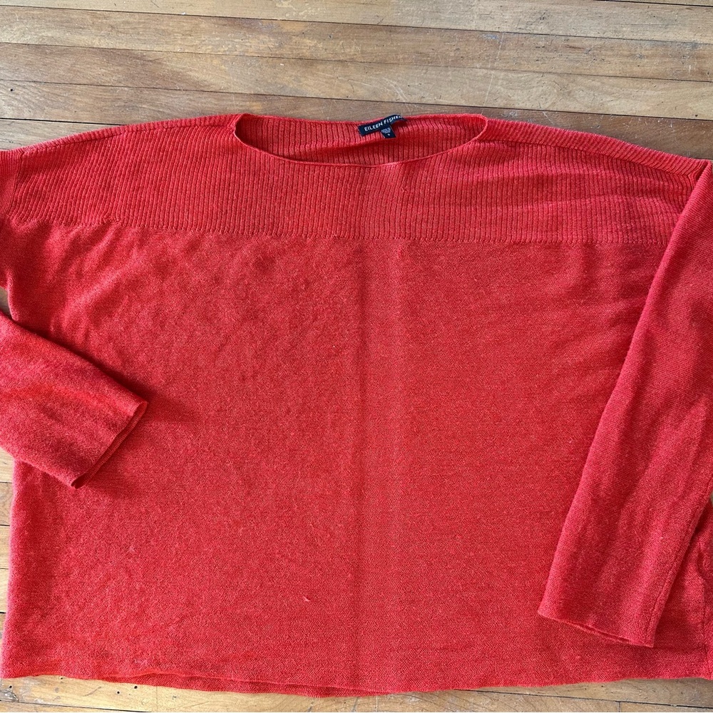 Eileen Fisher red orange 100% merino wool Sweater